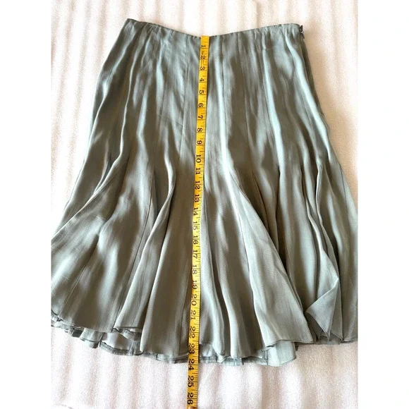 Carmen Marc Valvo Skirt Suit Sz 8 Blazer Set Jacket Silk Womens Dusty Blue Green - Picture 14 of 15